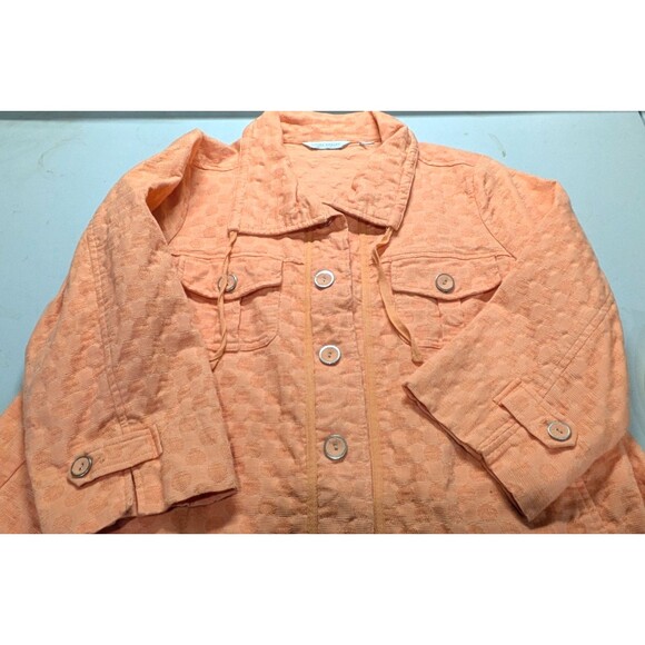 Laura Ashley 1X Orange Polka Dot Cotton Stretch Blend Full Zip Neck Drawstring - Picture 7 of 8